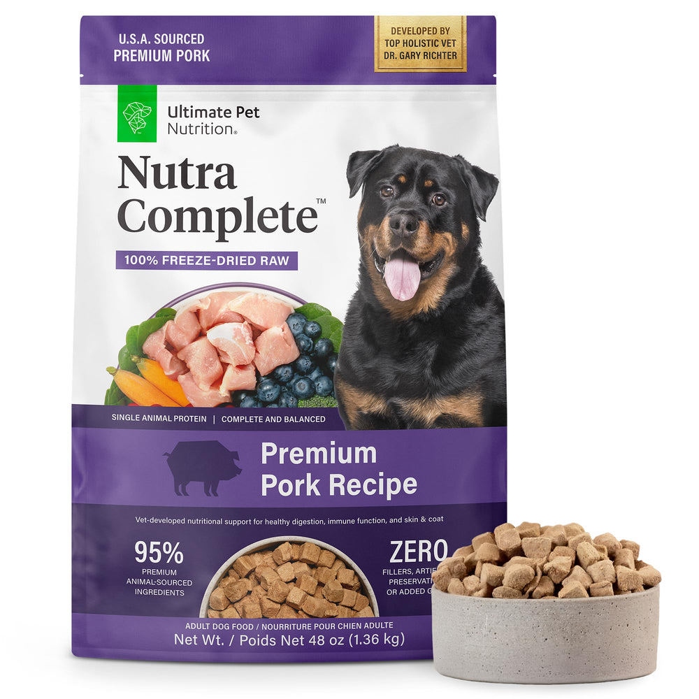 Nutra Complete de Ultimate Pet Nutrition, bocado de cerdo liofilizado para perros, proteína fácil de digerir