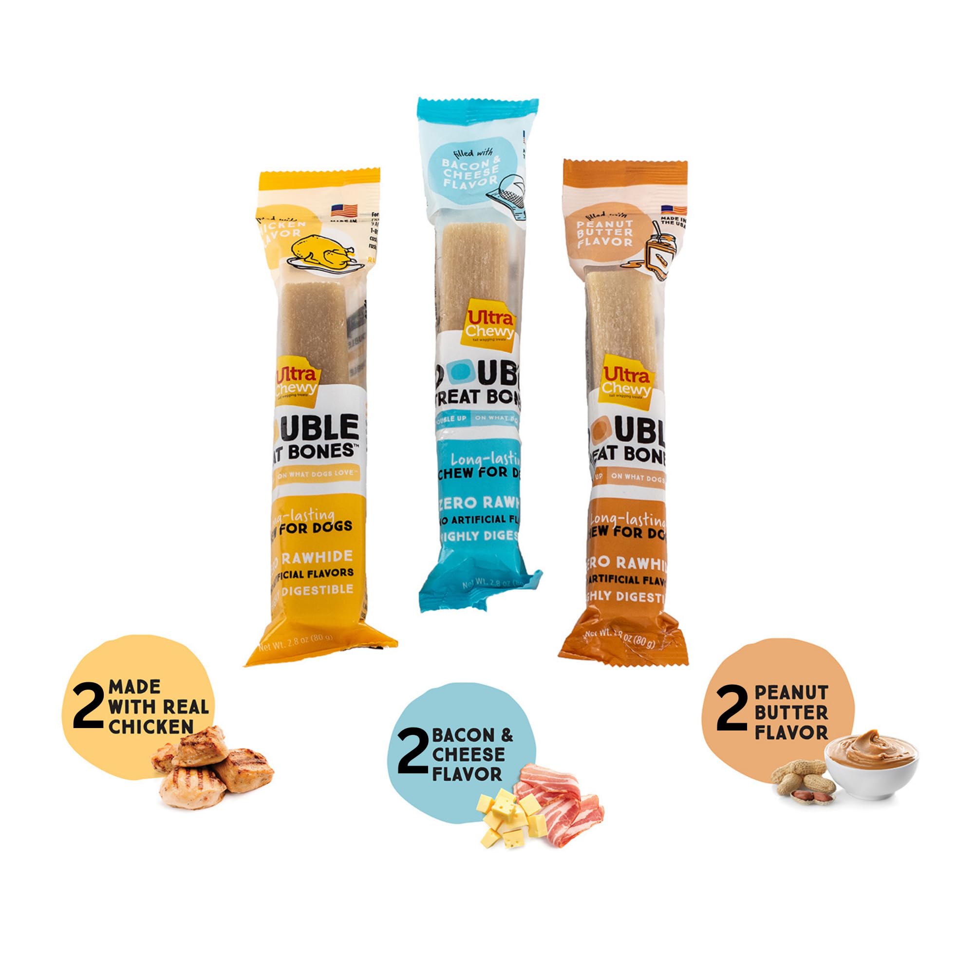 Ultra Chewy Doble Treat Bones centro sabroso pollo: recompensa ideal