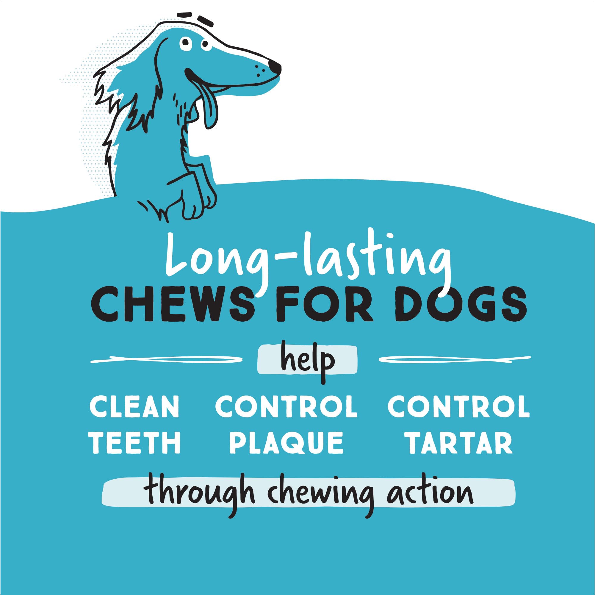 Ultra Chewy Huesos Doble Recompensa, perro masticando, textura doble para horas de entretenimiento.