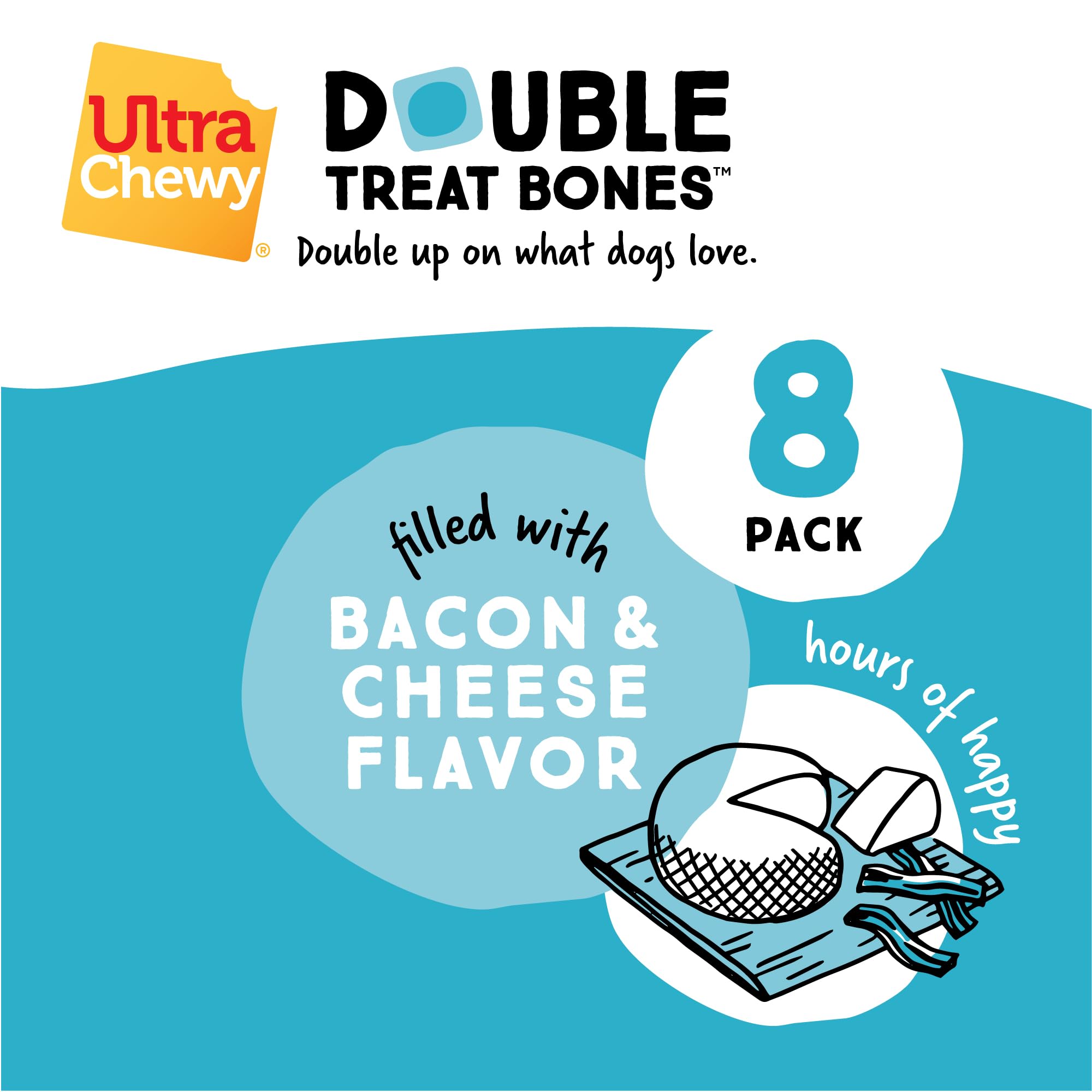 Ultra Chewy Huesos Doble Recompensa, primer plano de la textura central para masticación variada.