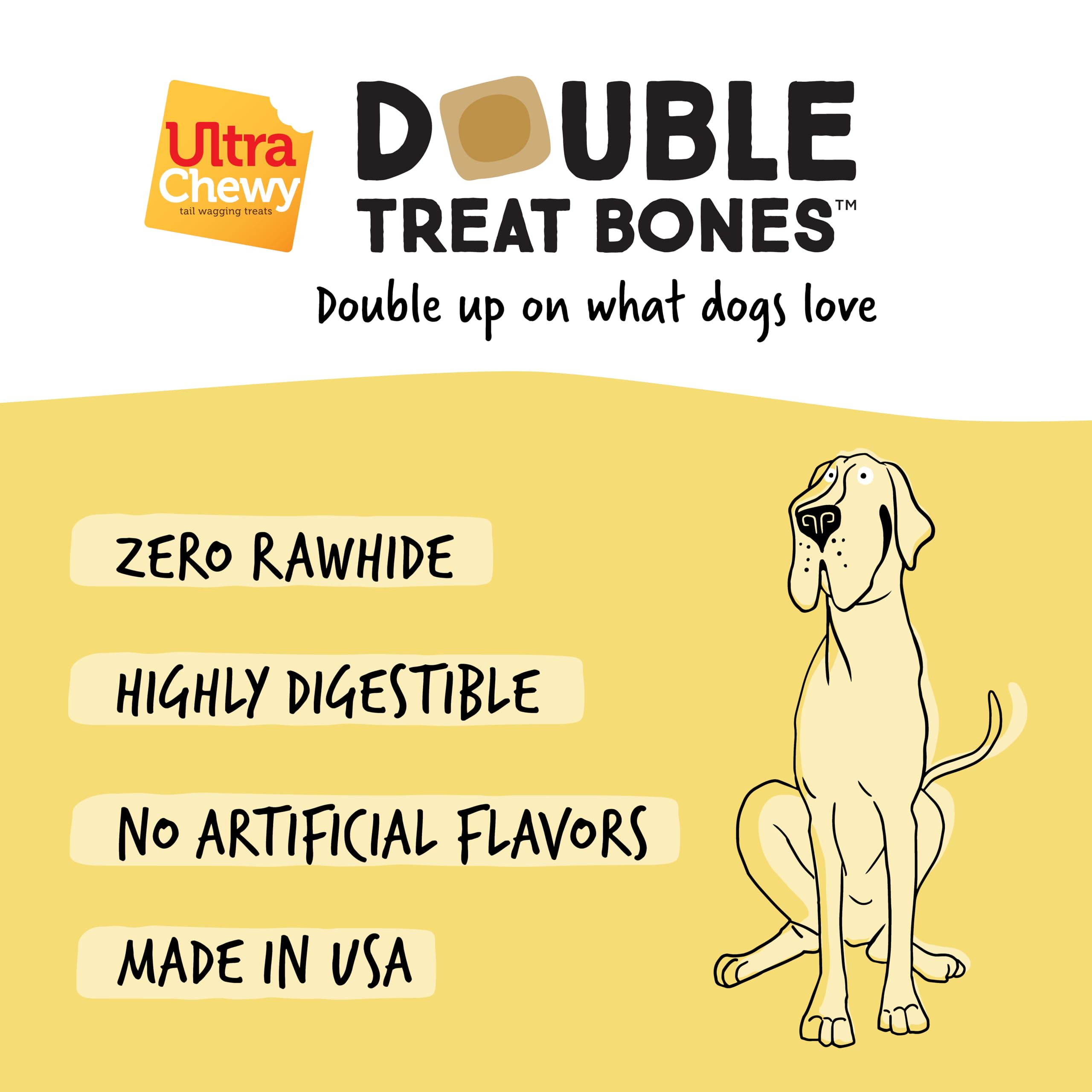 Ultra Chewy perro masticando hueso doble, ideal para masticación constante