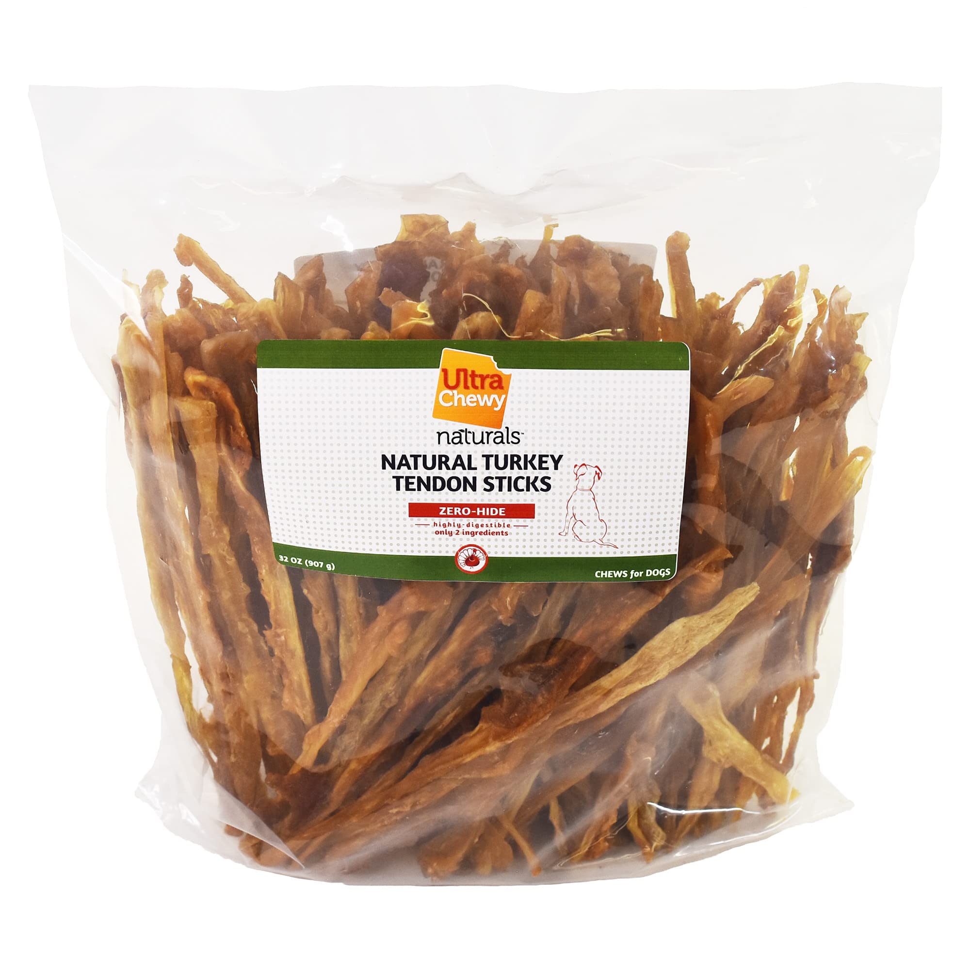 Ultra Chewy tendones de pavo, paquete de 2 libras, snack proteico para perros.