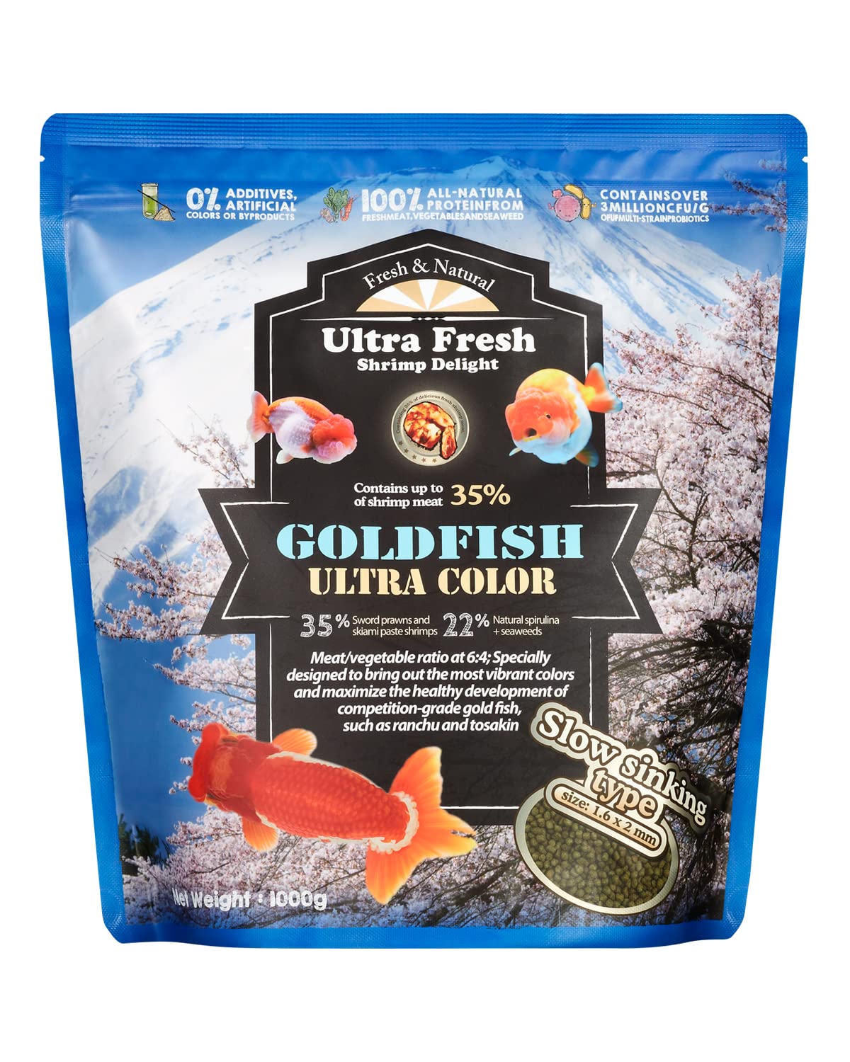 Ultra Fresh alimento para pez dorado con hundimiento lento para mejor ingesta.
