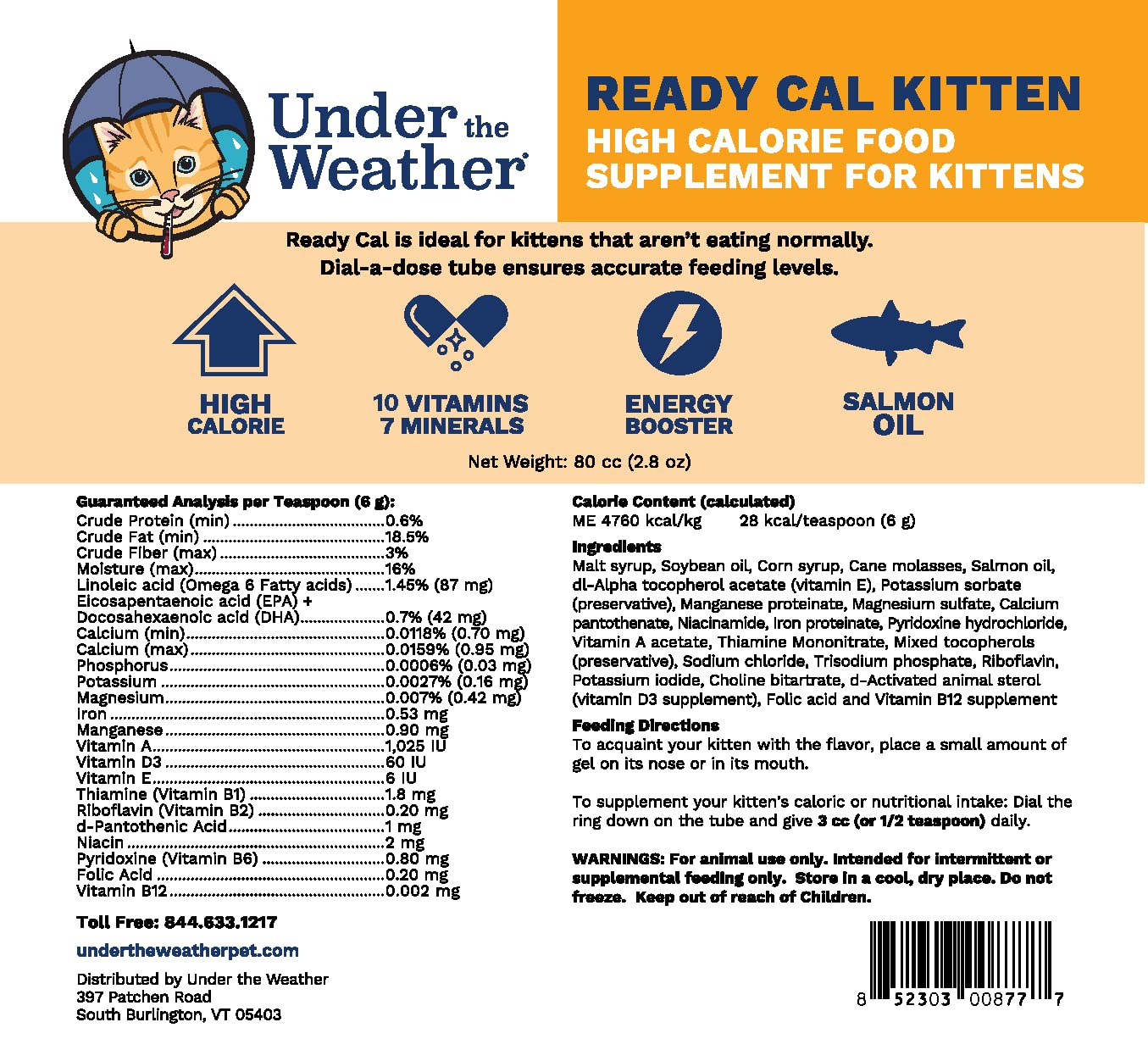 Under the Weather Pet Cal para gatito, apetito restaurado y crecimiento saludable