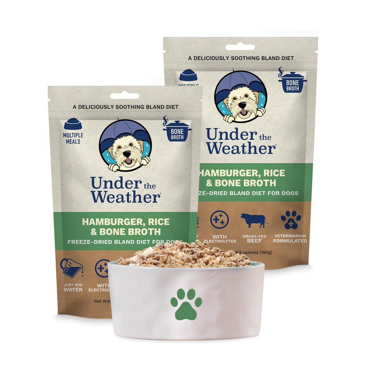 Undertheweatherpet dieta blanda para perros, frente: lista para rehidratar.