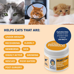 UndertheWeatherPet Ready Cal, envase original, mantiene vitaminas y minerales estables para gatos.