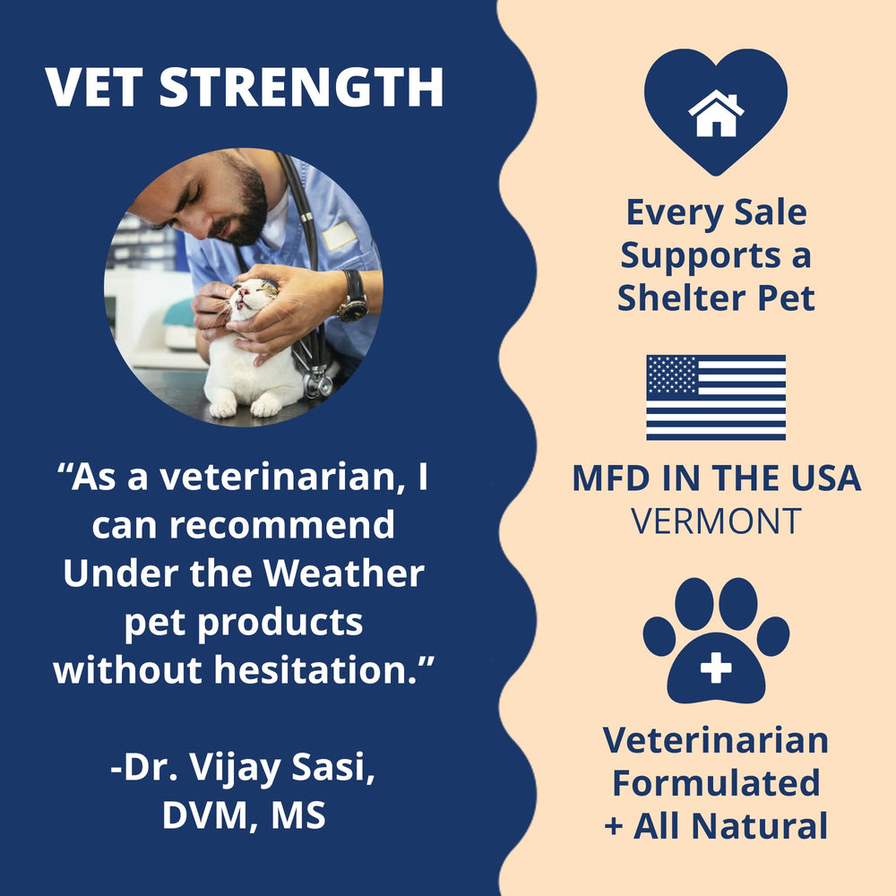 UndertheWeatherPet Ready Cal, vitaminas y minerales clave, para apoyar energía y defensa inmunitaria felina.