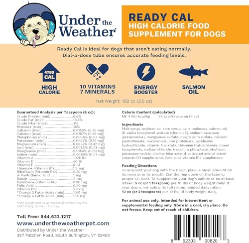 Under the Weather Pet Ready Cal botella vertida para mezclar con la comida canina