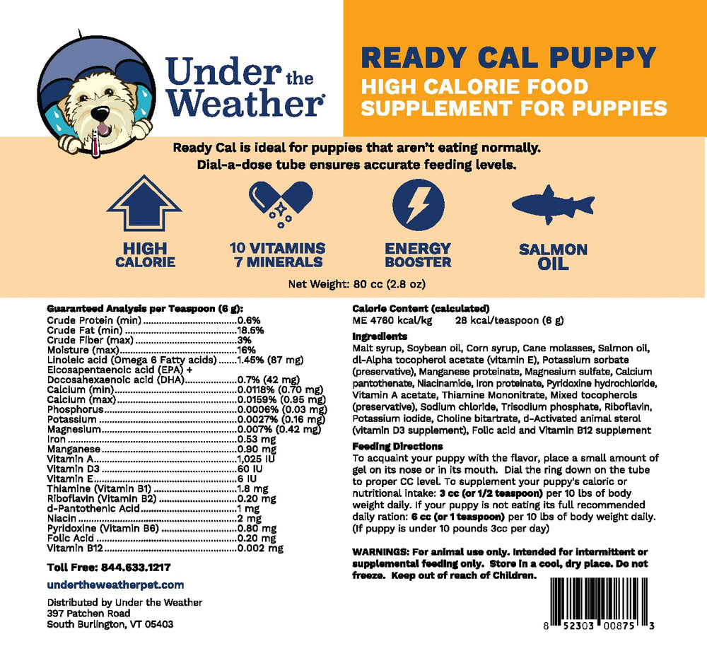 Under the Weather Pet Ready Cal gel nutritivo con textura suave para administrar fácilmente