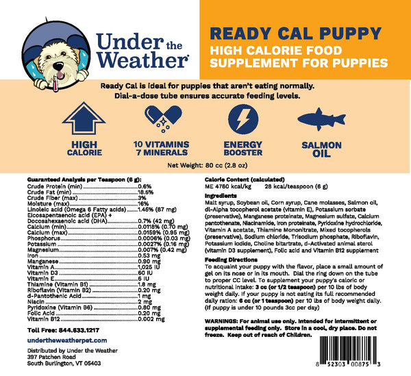 Under the Weather Pet Ready Cal gel nutritivo con textura suave para administrar fácilmente