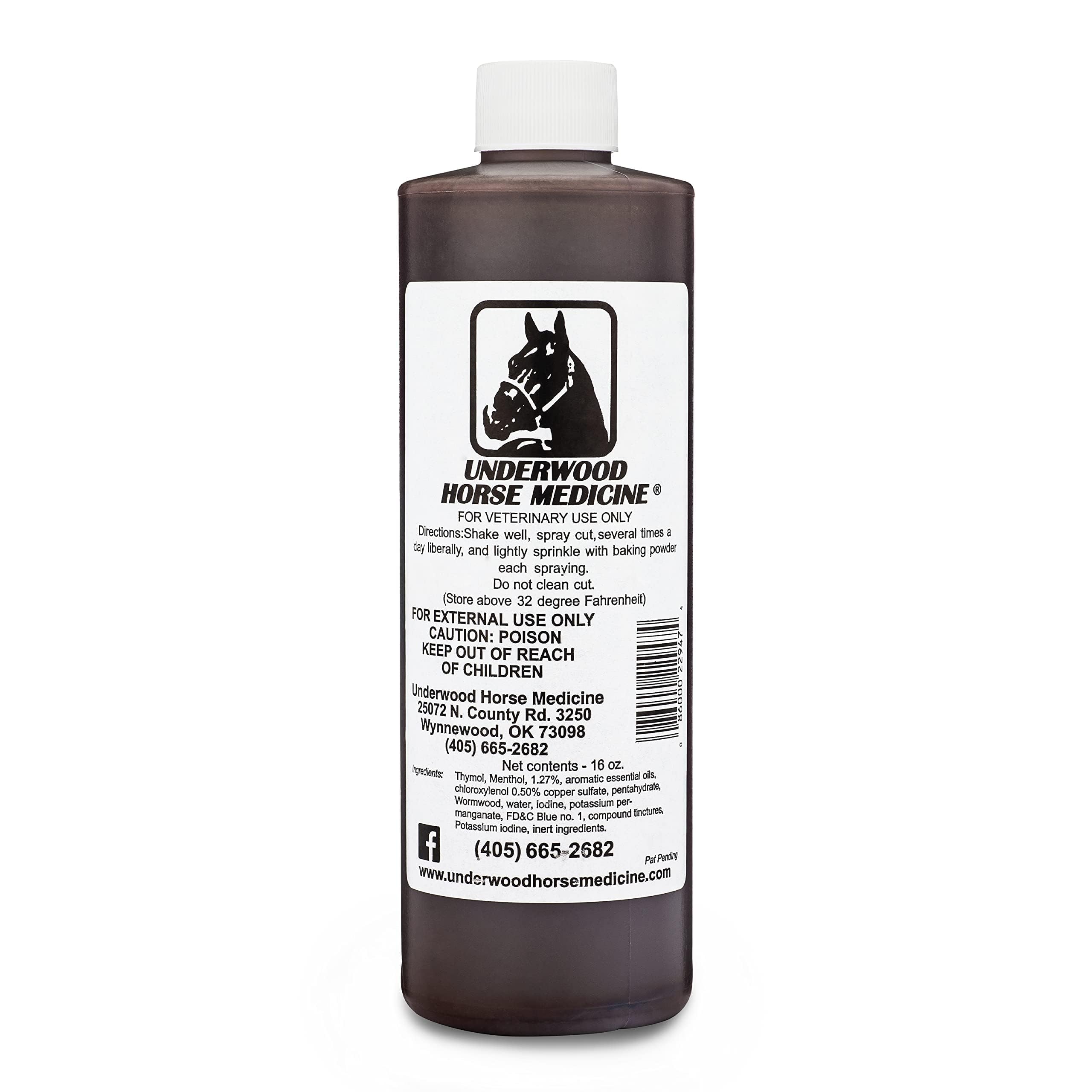Underwood Horse Medicine: botella con pulverizador para heridas, facilita aplicación rápida.