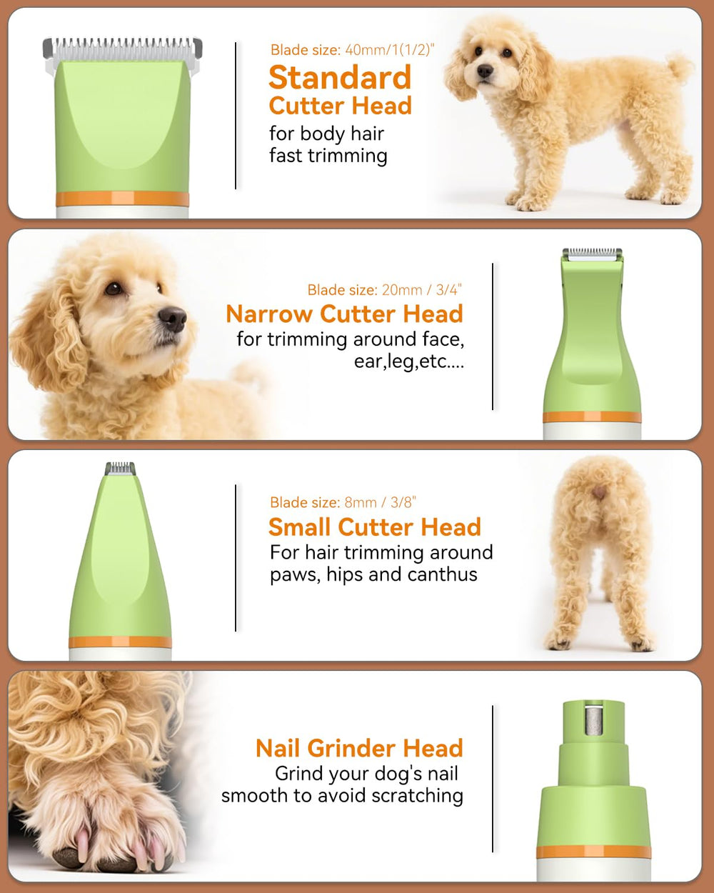 Unibono kit para perros con cabezas cortadoras desmontables para diferentes longitudes.