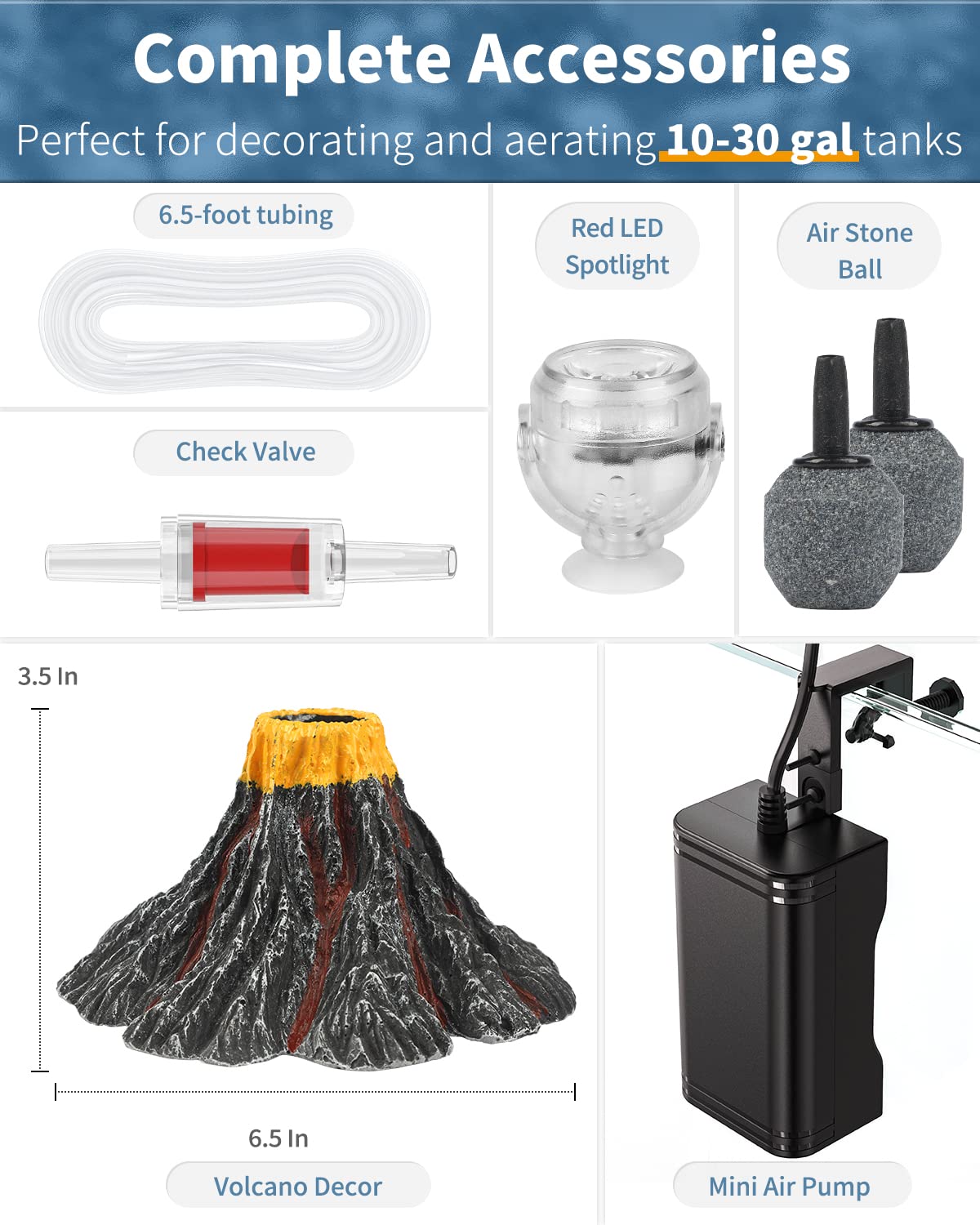 Diodo LED rojo de Uniclife ilumina las burbujas y la lava simulada del acuario.