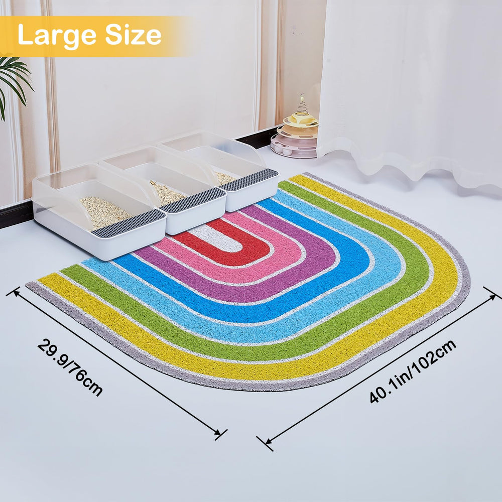 Alfombrilla Unicorn Catcher, diseño antideslizante para dos areneros y seguridad.