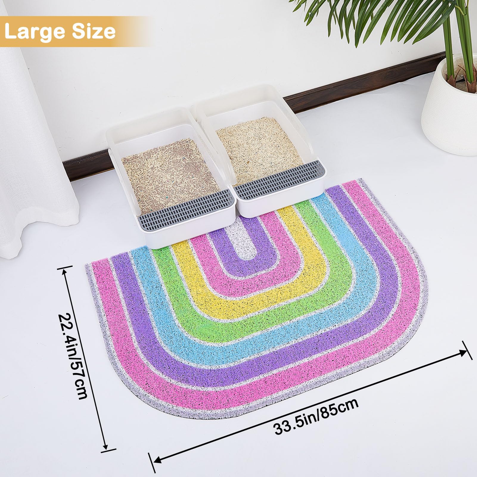 Alfombrilla Unicorn Catcher grande para dos areneros, reduce derrames en casa.