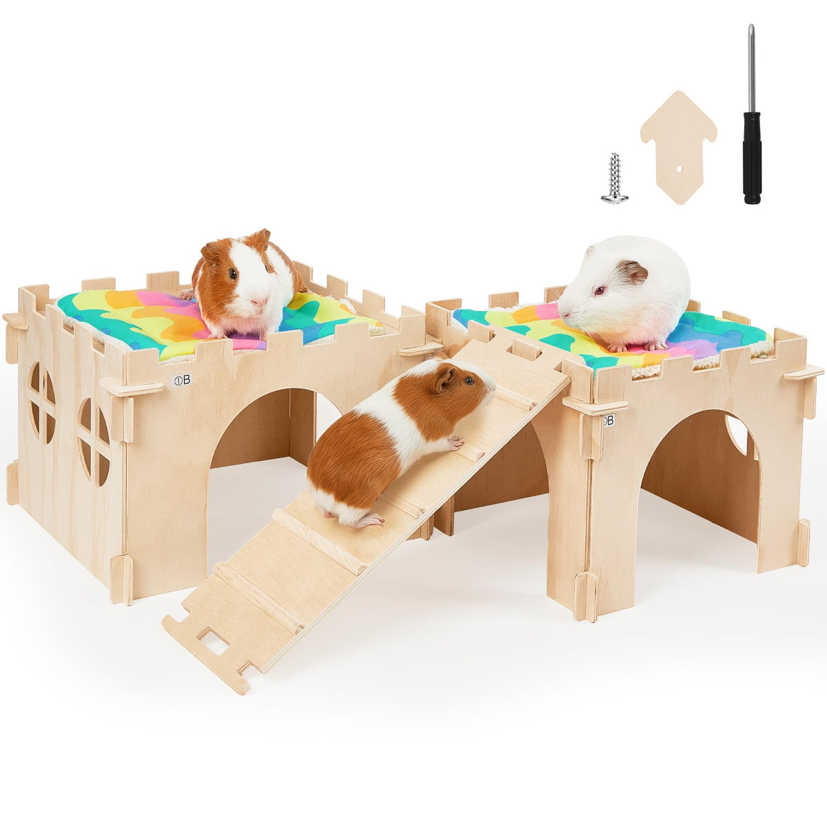 Casita Unicorn Catcher para conejillo de indias con escaleras, refugio cómodo