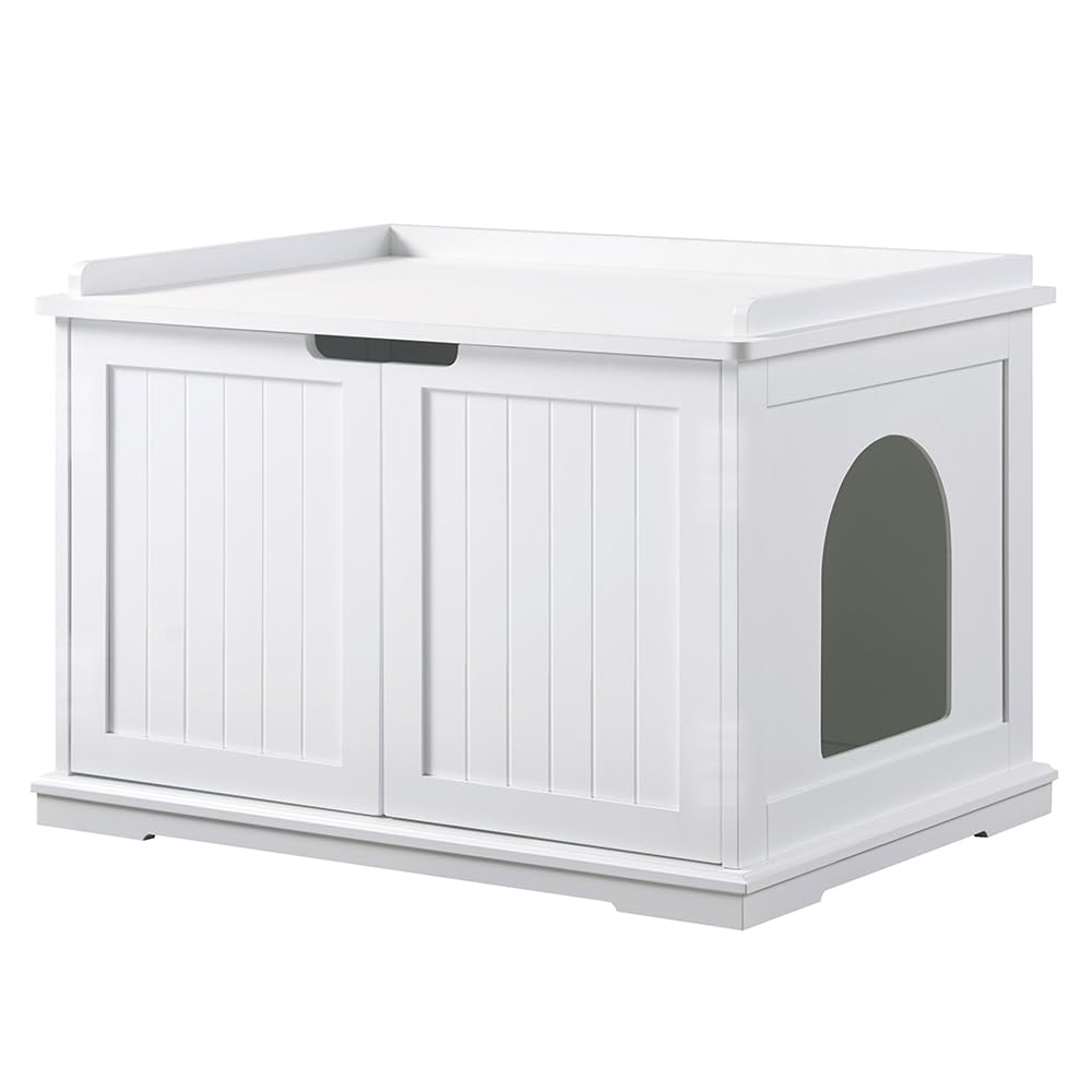 Unipaws caja-arena-oculta-blanco: oculta la arena y mejora la estética del cuarto