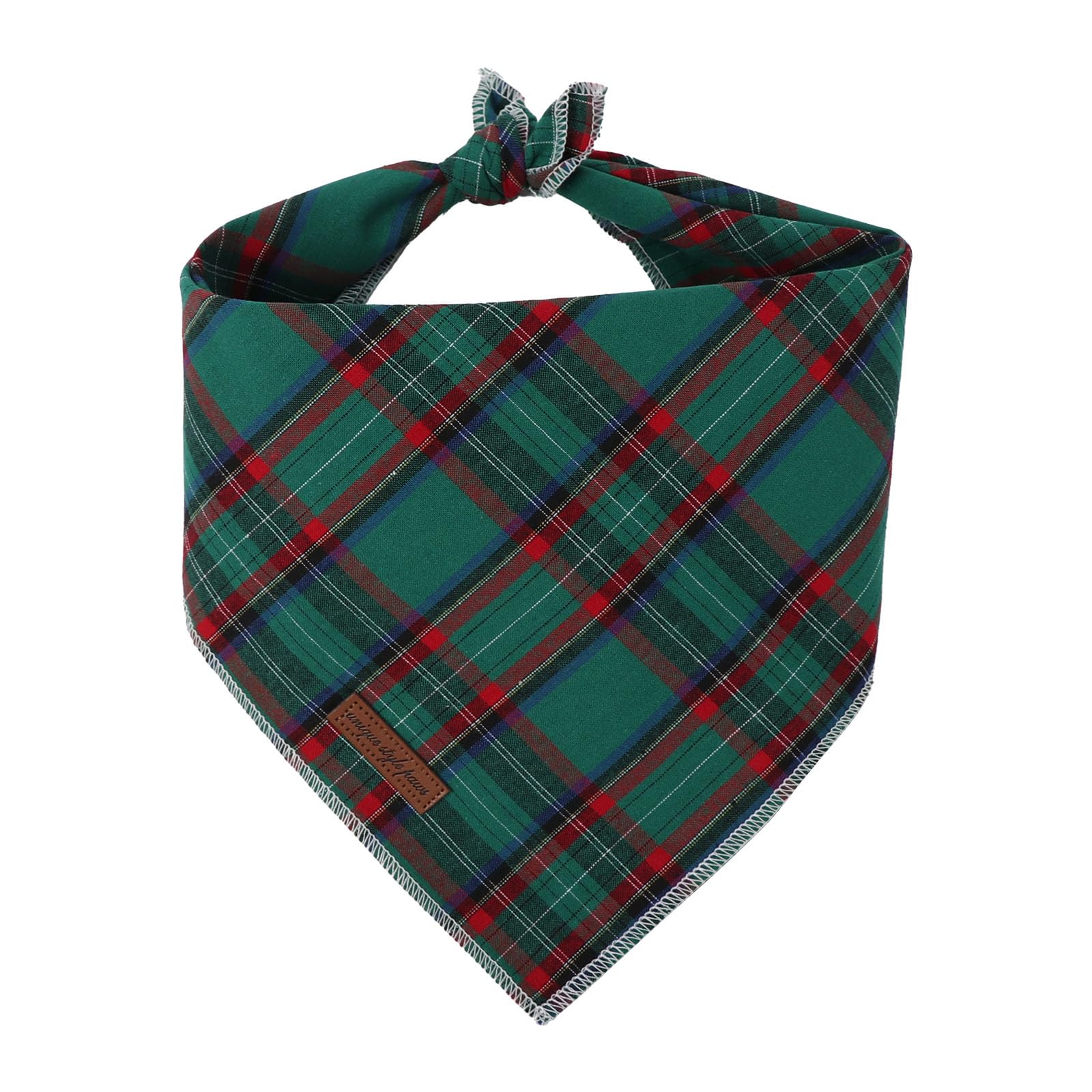 Unique Style Paws Bandana navidad para perro verde con cuadros, accesorio festivo cómodo.
