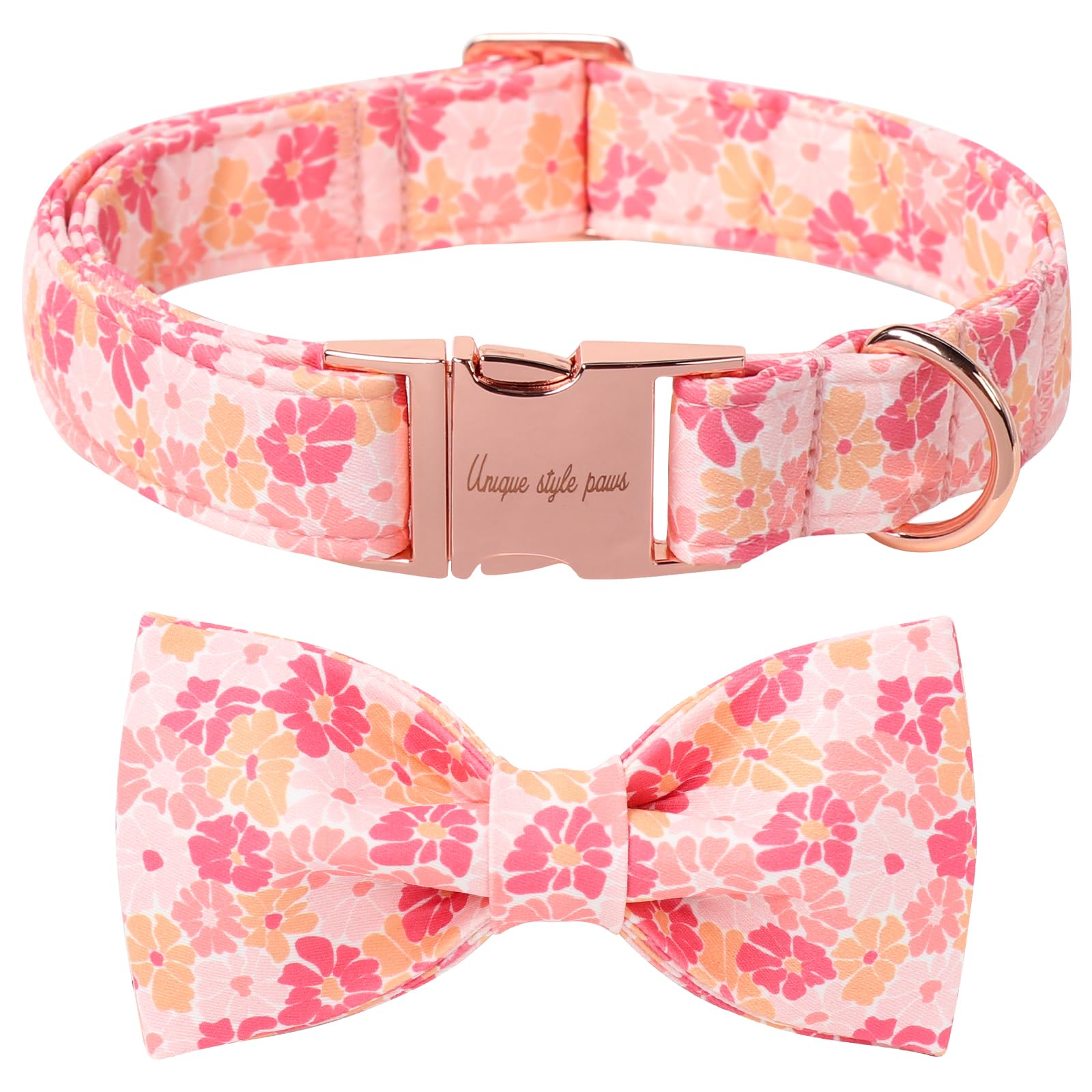 Collar Unique Style Paws con lazo floral, cómodo para paseos diarios.