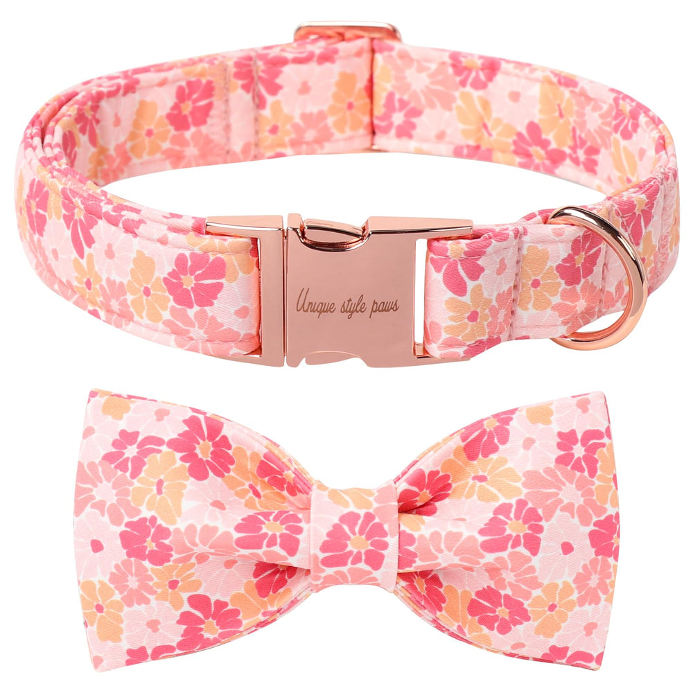 Collar Unique Style Paws con lazo floral, cómodo para paseos diarios.
