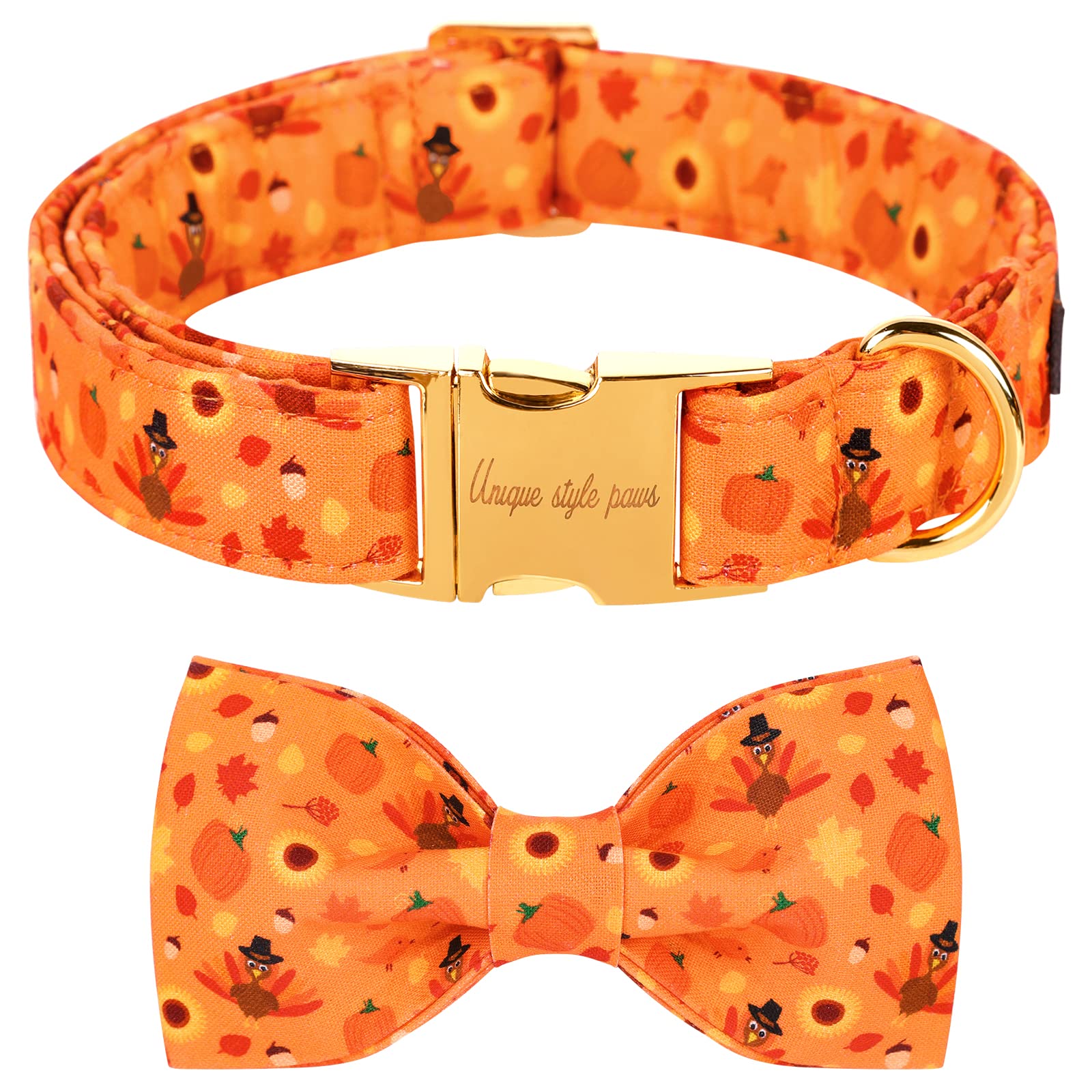 Collar Unique Style Paws Halloween con lazo calabaza, ideal para fiestas.