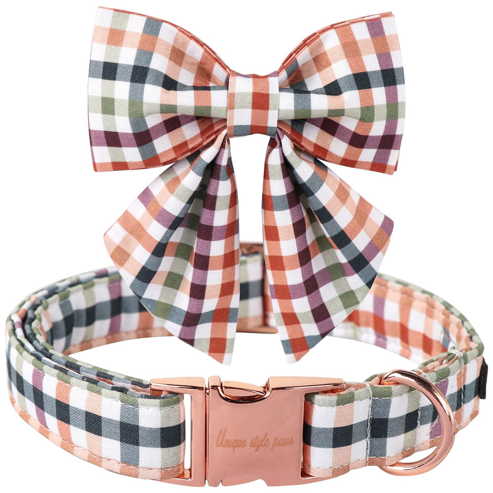 Unique Style Paws collar con lazo floral a cuadros, cómodo y perfecto para salidas elegantes