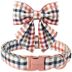 Unique Style Paws collar con lazo floral a cuadros, cómodo y perfecto para salidas elegantes