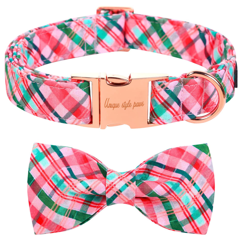 Collar Unique Style Paws con lazo rosa y verde, ideal para paseos diarios