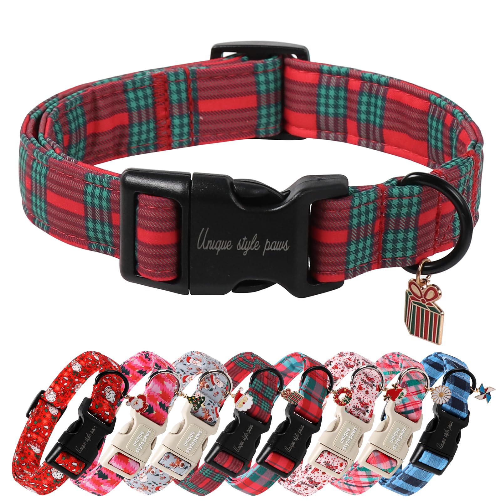 Collar navideño Unique Style Paws con colgante y cierre plástico para fiestas