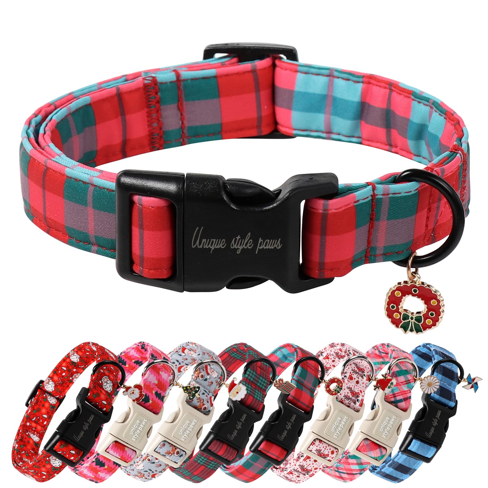 Unique Style Paws collar navidad para perro con hebilla plástica y colgante, perfecto para fiestas