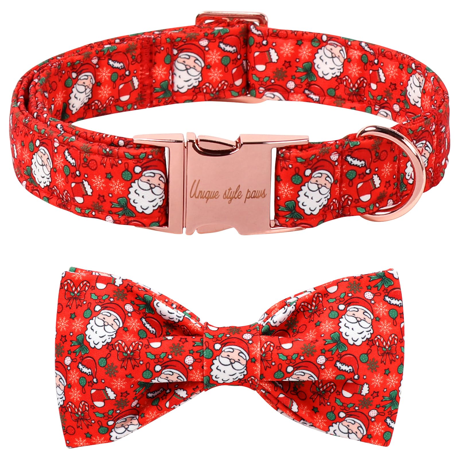 Collar navideño Unique Style Paws con lazo rojo vista frontal para perros