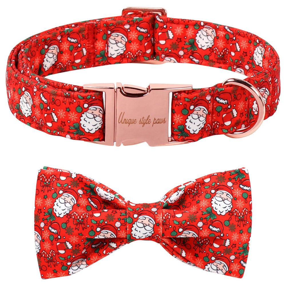 Collar navideño Unique Style Paws con lazo rojo vista frontal para perros