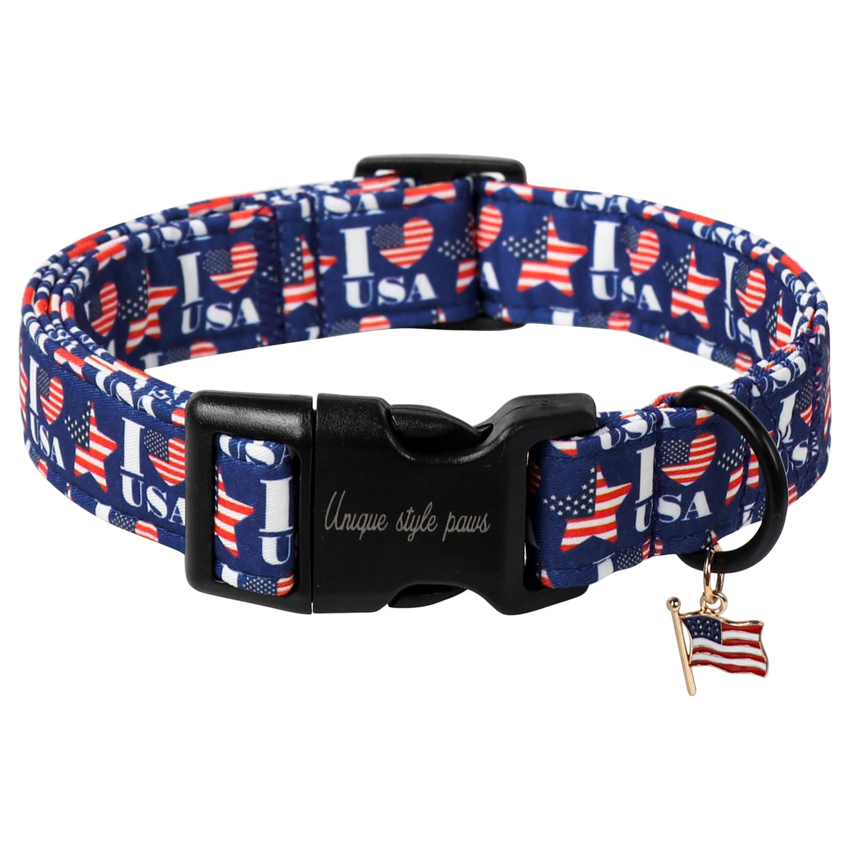 Unique Style Paws collar patriótico con corazón y bandera para celebraciones patrióticas