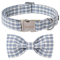 Collar Unique Style Paws con lazo azul y blanco, cómodo y a la moda.