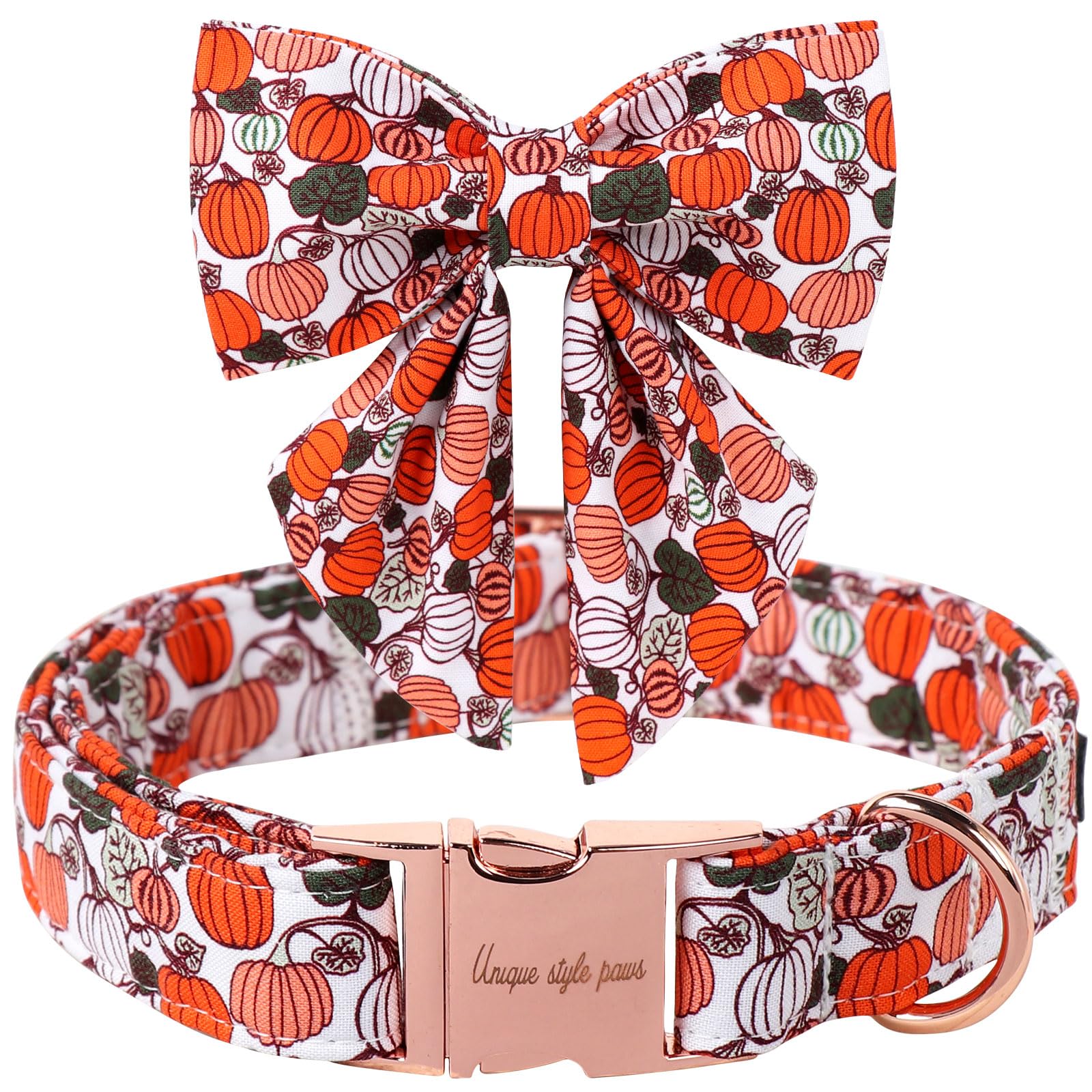 Unique Style Paws collar con lazo calabaza para fiesta de disfraces, cómodo y festivo.