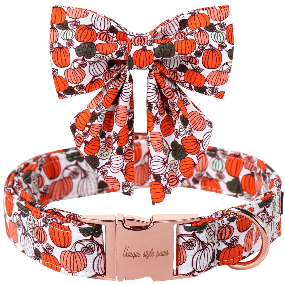 Unique Style Paws collar con lazo calabaza para fiesta de disfraces, cómodo y festivo.