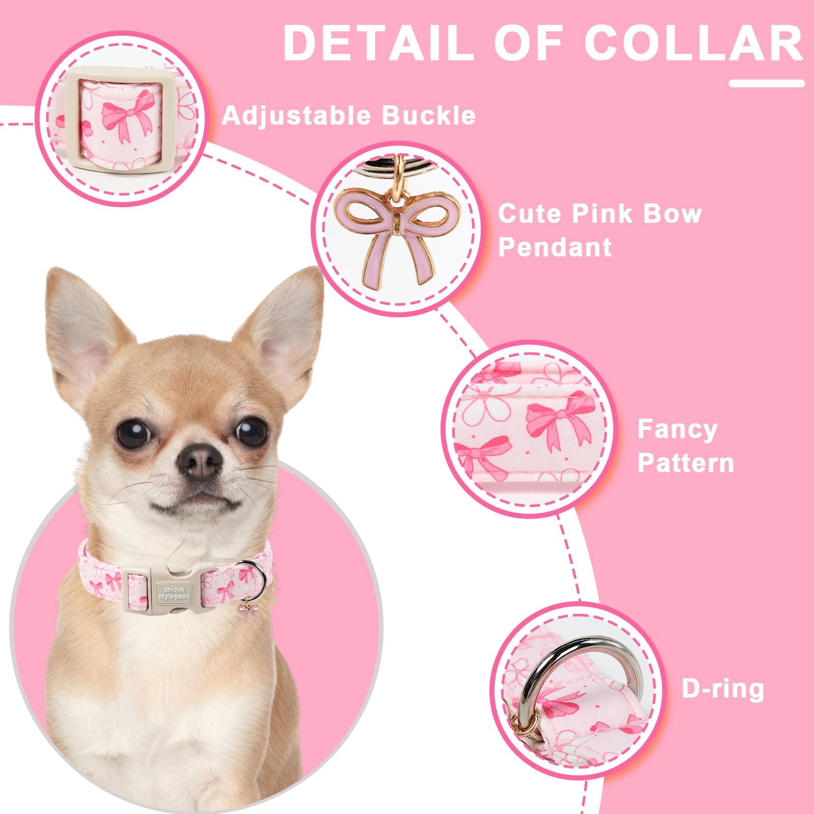 Unique Style Paws Collar Perro Hebilla Ajustable, ajuste seguro para cualquier tamaño.