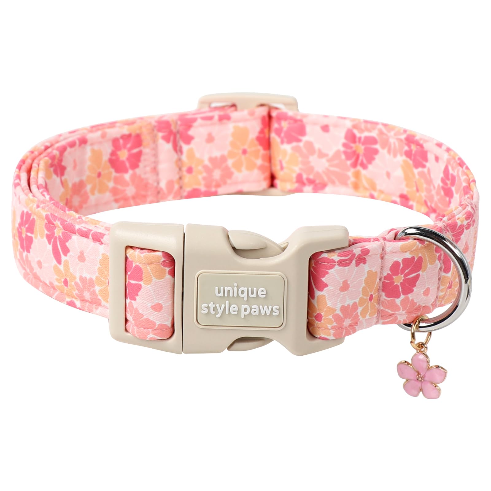 Unique style paws collar con hebilla plástica y colgante rosa, ideal para la primavera.