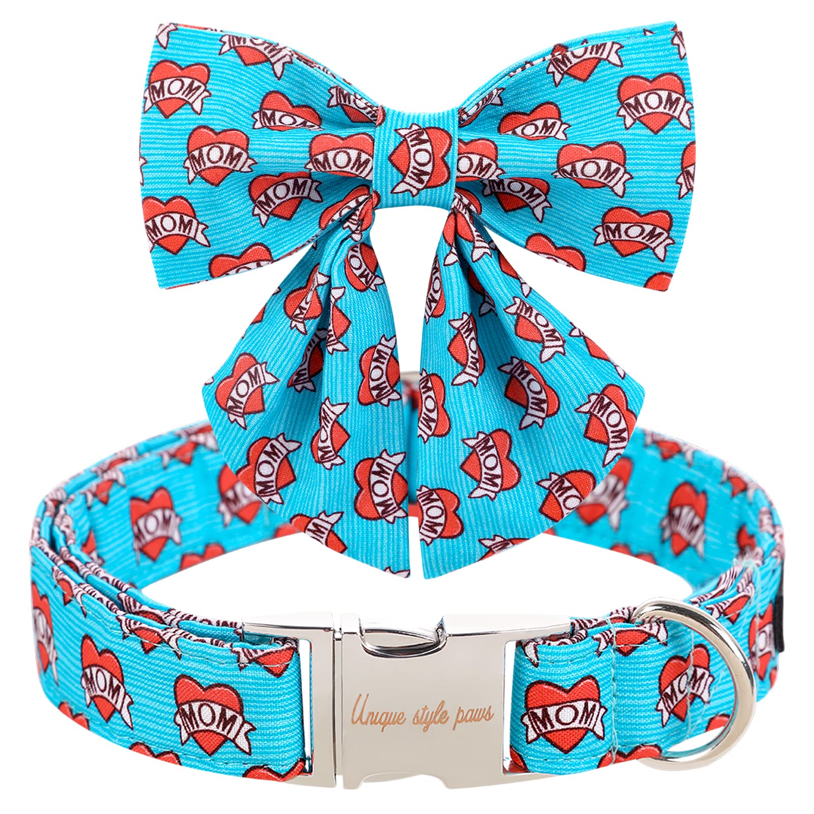 Collar Unique style paws con lazo azul y corazón, ideal para paseos diarios
