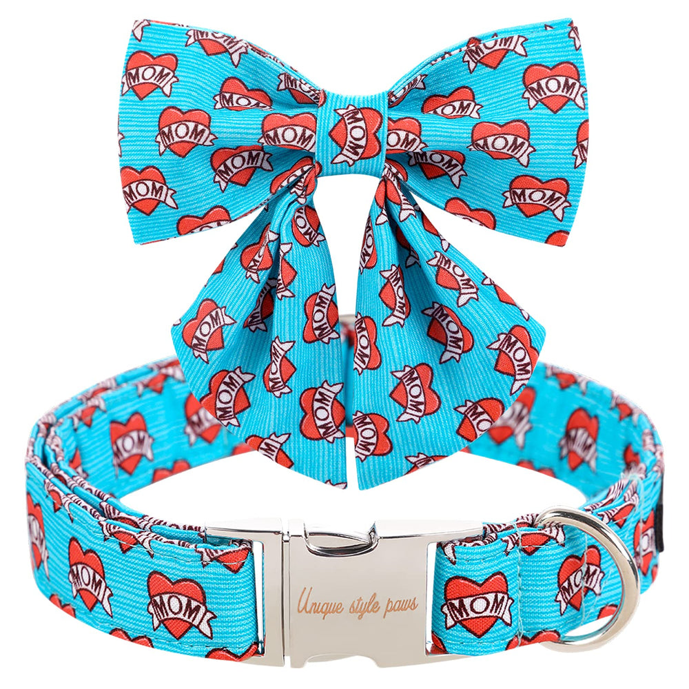 Collar Unique style paws con lazo azul y corazón, ideal para paseos diarios