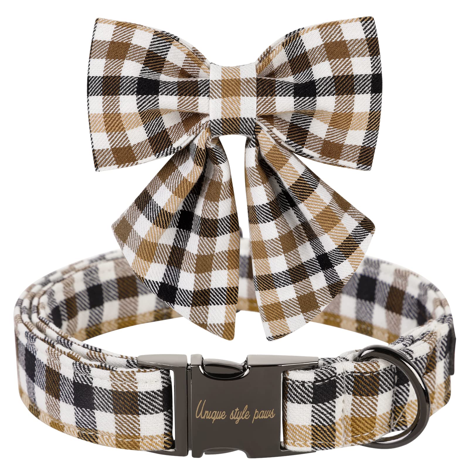 Unique style paws collar perro navidad lazo marrón cuadros, ideal para fiestas y sesiones de fotos
