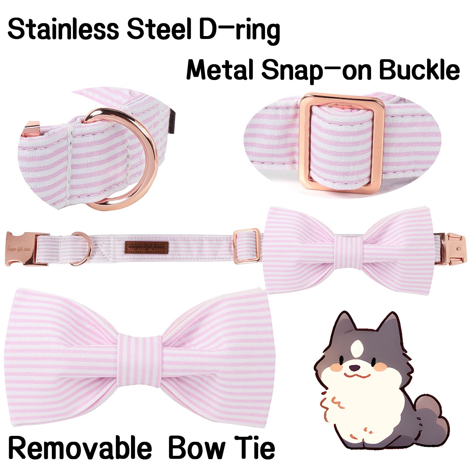 Unique style paws collar perro rosa con lazo removible, limpieza fácil.