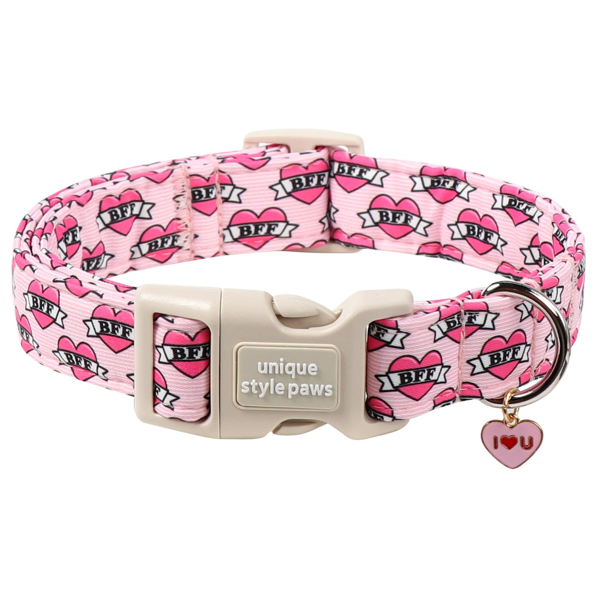 Unique Style Paws collar San Valentín con corazón rosa, cómodo para paseos festivos.