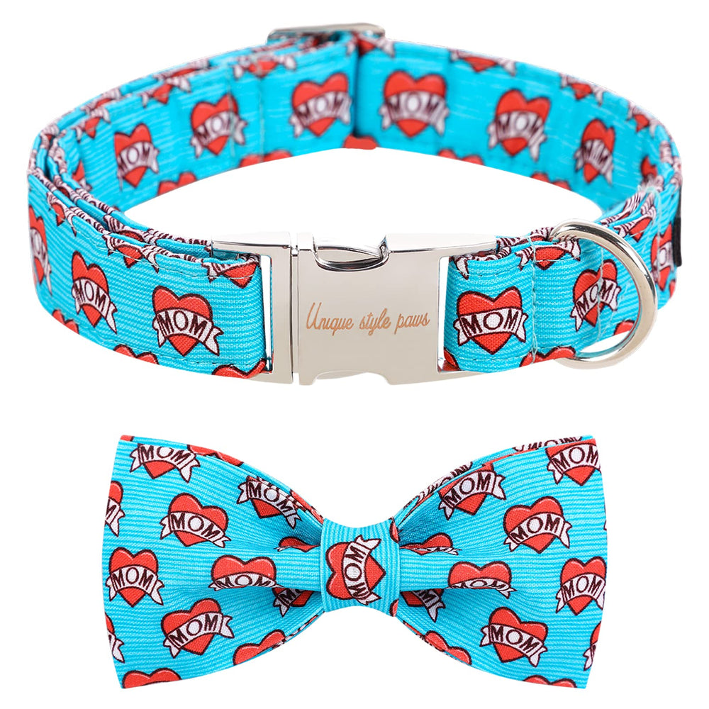 Collar Unique Style Paws con lazo azul para San Valentín, ideal para salidas especiales.