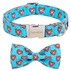 Collar Unique Style Paws con lazo azul para San Valentín, ideal para salidas especiales.