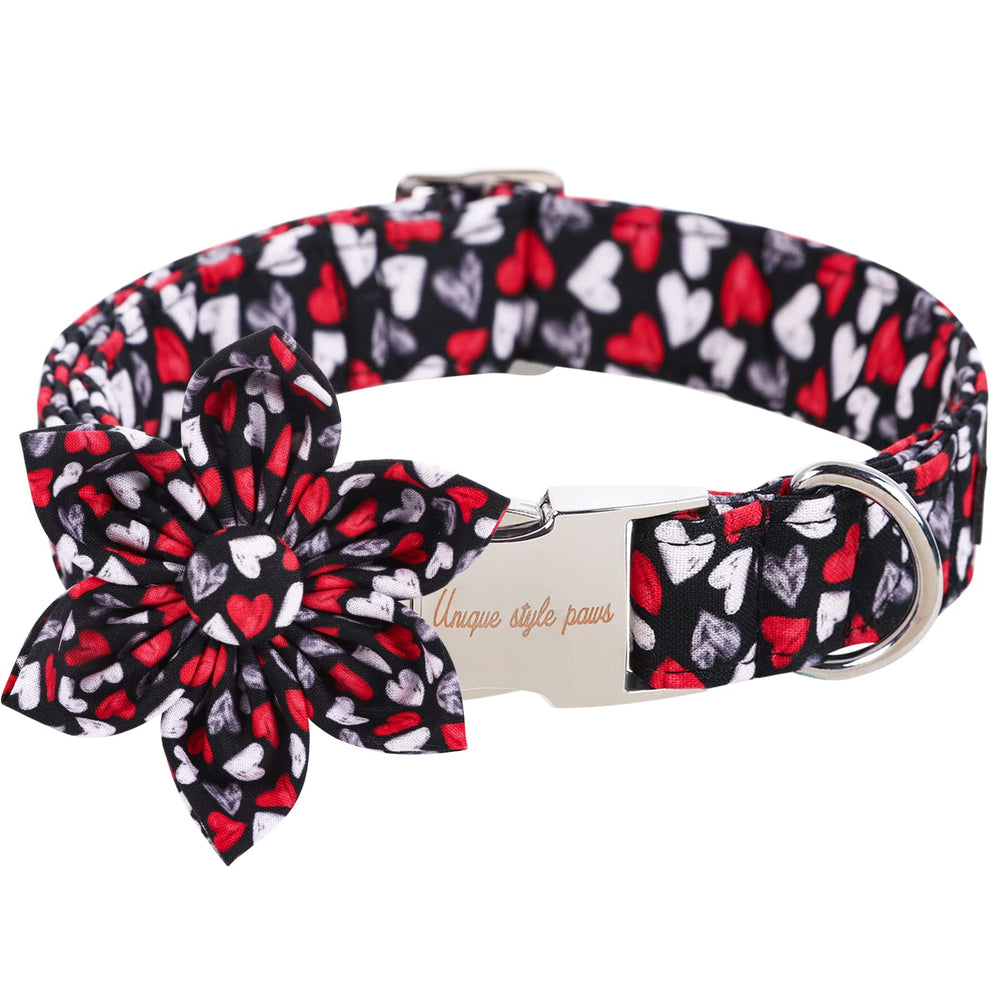 Collar Unique Style Paws, lazo flor negro y rojo, perfecto para San Valentín.