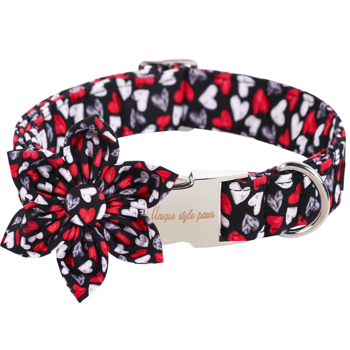 Collar Unique Style Paws, lazo flor negro y rojo, perfecto para San Valentín.