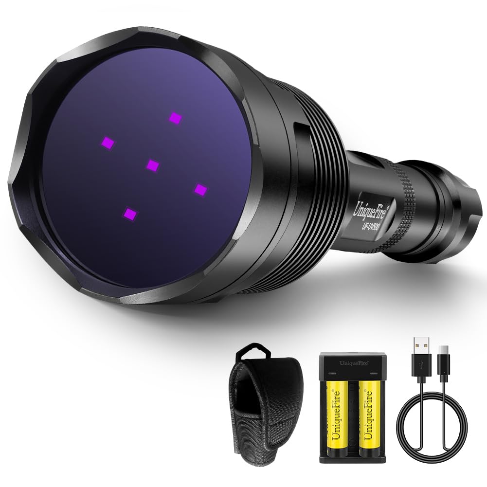 UniqueFire UV500 con lente negro profesional para detección de manchas invisibles