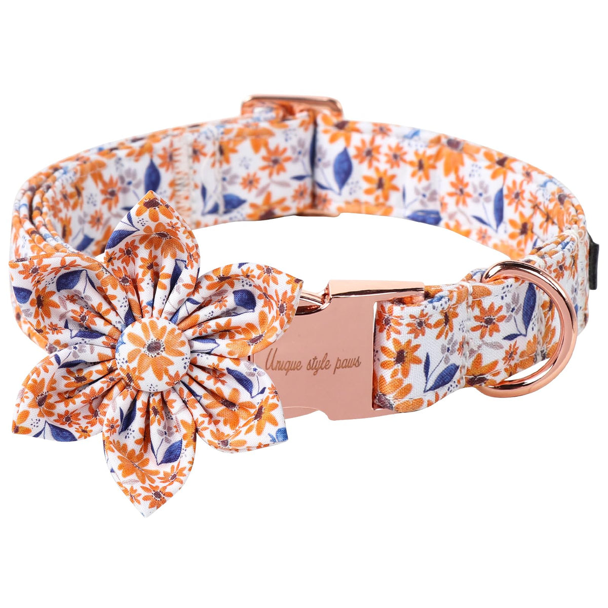 Unique Style Paws collar otoñal con hojas y lazo flor azul para paseos