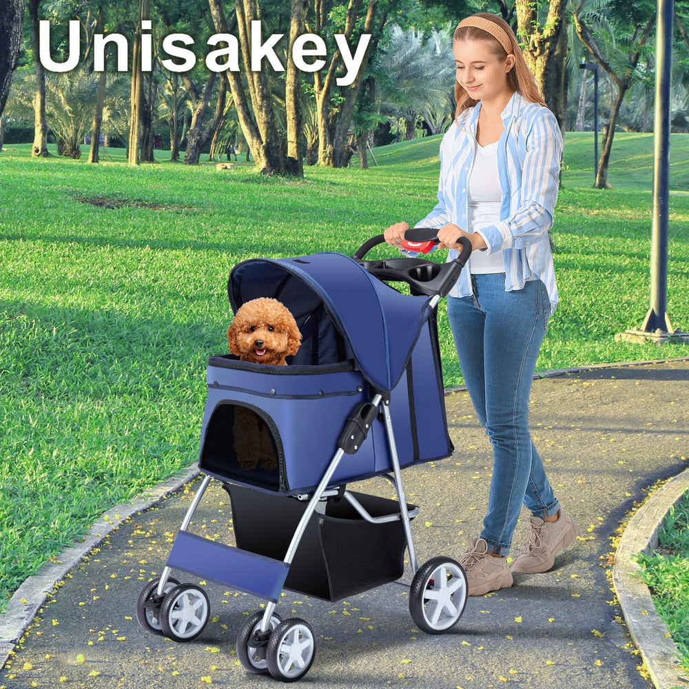Unisakey carrito con malla ventilada, ideal para mantener a tu mascota fresca durante paseos.